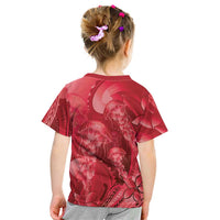 Red Gradient Polynesia Jellyfish Kid T Shirt Plumeria Polynesian Tattoo Glowing Vibes LT14 - Polynesian Pride