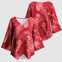 Red Gradient Polynesia Jellyfish Kimono Sleeve Blouse Plumeria Polynesian Tattoo Glowing Vibes LT14 - Polynesian Pride