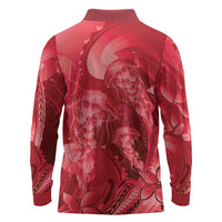 Red Gradient Polynesia Jellyfish Long Sleeve Polo Shirt Plumeria Polynesian Tattoo Glowing Vibes LT14 - Polynesian Pride