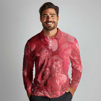 Red Gradient Polynesia Jellyfish Long Sleeve Polo Shirt Plumeria Polynesian Tattoo Glowing Vibes LT14 - Polynesian Pride