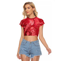 Red Gradient Polynesia Jellyfish Raglan Cropped T Shirt Plumeria Polynesian Tattoo Glowing Vibes