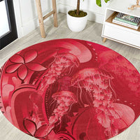 Red Gradient Polynesia Jellyfish Round Carpet Plumeria Polynesian Tattoo Glowing Vibes LT14 Red - Polynesian Pride