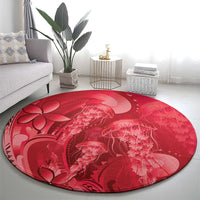Red Gradient Polynesia Jellyfish Round Carpet Plumeria Polynesian Tattoo Glowing Vibes LT14 - Polynesian Pride