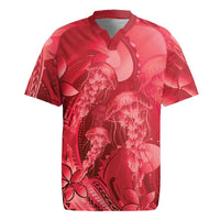 Red Gradient Polynesia Jellyfish Rugby Jersey Plumeria Polynesian Tattoo Glowing Vibes LT14 Red - Polynesian Pride