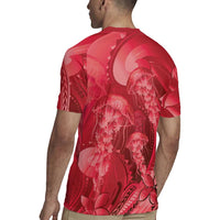 Red Gradient Polynesia Jellyfish Rugby Jersey Plumeria Polynesian Tattoo Glowing Vibes LT14 - Polynesian Pride