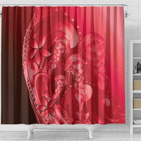 Red Gradient Polynesia Jellyfish Shower Curtain Plumeria Polynesian Tattoo Glowing Vibes LT14 - Polynesian Pride