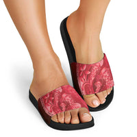 Red Gradient Polynesia Jellyfish Slide Sandals Plumeria Polynesian Tattoo Glowing Vibes LT14 - Polynesian Pride