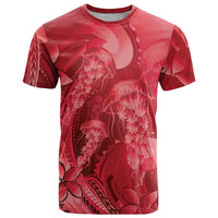 Red Gradient Polynesia Jellyfish T Shirt Plumeria Polynesian Tattoo Glowing Vibes LT14 Red - Polynesian Pride