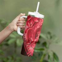 Red Gradient Polynesia Jellyfish Tumbler With Handle Plumeria Polynesian Tattoo Glowing Vibes LT14 - Polynesian Pride