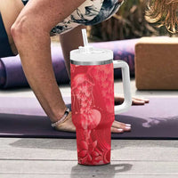 Red Gradient Polynesia Jellyfish Tumbler With Handle Plumeria Polynesian Tattoo Glowing Vibes LT14 - Polynesian Pride