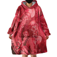 Red Gradient Polynesia Jellyfish Wearable Blanket Hoodie Plumeria Polynesian Tattoo Glowing Vibes LT14 - Polynesian Pride