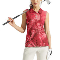 Red Gradient Polynesia Jellyfish Women Sleeveless Polo Shirt Plumeria Polynesian Tattoo Glowing Vibes LT14 - Polynesian Pride