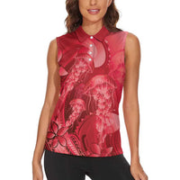 Red Gradient Polynesia Jellyfish Women Sleeveless Polo Shirt Plumeria Polynesian Tattoo Glowing Vibes LT14 - Polynesian Pride