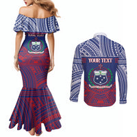 Personalised Samoa Independence Day Couples Matching Mermaid Dress and Long Sleeve Button Shirt 64th Anniversary Toa O Samoa LT14 - Polynesian Pride