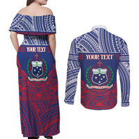 Personalised Samoa Independence Day Couples Matching Off Shoulder Maxi Dress and Long Sleeve Button Shirt 64th Anniversary Toa O Samoa LT14 - Polynesian Pride