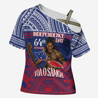 Personalised Samoa Independence Day Cross Shoulder Shirt 64th Anniversary Toa O Samoa LT14 Female Blue - Polynesian Pride