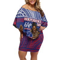 Personalised Samoa Independence Day Family Matching Off Shoulder Short Dress and Hawaiian Shirt 64th Anniversary Toa O Samoa LT14 Mom's Dress Blue - Polynesian Pride
