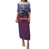 Personalised Samoa Independence Day Family Matching Puletasi and Hawaiian Shirt 64th Anniversary Toa O Samoa LT14 Mom's Dress Blue - Polynesian Pride