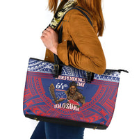 Samoa Independence Day Leather Tote Bag 64th Anniversary Toa O Samoa LT14 Blue - Polynesian Pride
