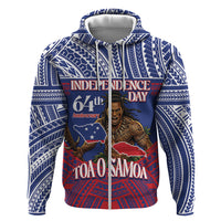 Personalised Samoa Independence Day Zip Hoodie 64th Anniversary Toa O Samoa LT14 Zip Hoodie Blue - Polynesian Pride