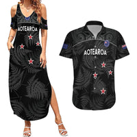 Custom New Zealand Silver Fern Football Couples Matching Summer Maxi Dress and Hawaiian Shirt Summer 2024 Olympic Go Aotearoa LT14 Black - Polynesian Pride