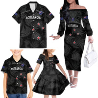 Custom New Zealand Silver Fern Football Family Matching Off The Shoulder Long Sleeve Dress and Hawaiian Shirt Summer 2024 Olympic Go Aotearoa