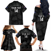 Custom New Zealand Silver Fern Football Family Matching Off The Shoulder Long Sleeve Dress and Hawaiian Shirt Summer 2024 Olympic Go Aotearoa