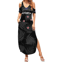 Custom New Zealand Silver Fern Football Summer Maxi Dress Summer 2024 Olympic Go Aotearoa LT14 Women Black - Polynesian Pride