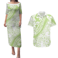 Polynesian Tiare Flower Sage Green Pastel Couples Matching Puletasi and Hawaiian Shirt LT14 Sage Green - Polynesian Pride