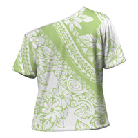 Polynesian Tiare Flower Sage Green Pastel Cross Shoulder Shirt LT14 - Polynesian Pride