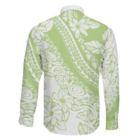 Polynesian Tiare Flower Sage Green Pastel Family Matching Mermaid Dress and Hawaiian Shirt