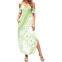 Polynesian Tiare Flower Sage Green Pastel Family Matching Summer Maxi Dress and Hawaiian Shirt LT14 Mom's Dress Sage Green - Polynesian Pride