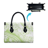 Polynesian Tiare Flower Sage Green Pastel Leather Bag LT14 - Polynesian Pride