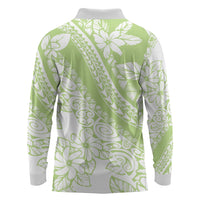 Polynesian Tiare Flower Sage Green Pastel Long Sleeve Polo Shirt LT14 - Polynesian Pride