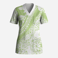 Polynesian Tiare Flower Sage Green Pastel Scrub Top LT14 Adult Sage Green - Polynesian Pride