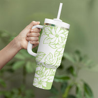 Polynesian Tiare Flower Sage Green Pastel Tumbler With Handle LT14 - Polynesian Pride