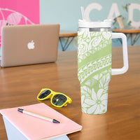 Polynesian Tiare Flower Sage Green Pastel Tumbler With Handle LT14 - Polynesian Pride
