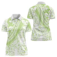 Polynesian Tiare Flower Sage Green Pastel Women Polo Shirt LT14 - Polynesian Pride