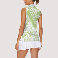 Polynesian Tiare Flower Sage Green Pastel Women Sleeveless Polo Shirt LT14 - Polynesian Pride