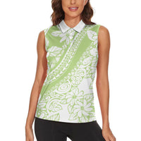 Polynesian Tiare Flower Sage Green Pastel Women Sleeveless Polo Shirt LT14 - Polynesian Pride