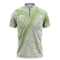 Polynesian Tiare Flower Sage Green Pastel Zipper Polo Shirt LT14 Sage Green - Polynesian Pride