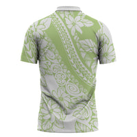Polynesian Tiare Flower Sage Green Pastel Zipper Polo Shirt LT14 - Polynesian Pride