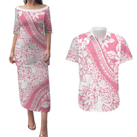 Polynesian Tiare Flower Pink Pastel Vibes Couples Matching Puletasi and Hawaiian Shirt LT14 Pink - Polynesian Pride