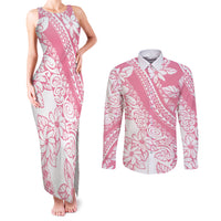Polynesian Tiare Flower Pink Pastel Vibes Couples Matching Tank Maxi Dress and Long Sleeve Button Shirt LT14 Pink - Polynesian Pride