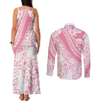 Polynesian Tiare Flower Pink Pastel Vibes Couples Matching Tank Maxi Dress and Long Sleeve Button Shirt LT14 - Polynesian Pride