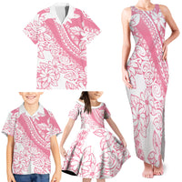 Polynesian Tiare Flower Pink Pastel Vibes Family Matching Tank Maxi Dress and Hawaiian Shirt