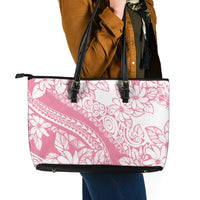 Polynesian Tiare Flower Pink Pastel Vibes Leather Tote Bag LT14 - Polynesian Pride