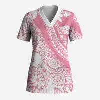 Polynesian Tiare Flower Pink Pastel Vibes Scrub Top LT14 Adult Pink - Polynesian Pride