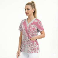 Polynesian Tiare Flower Pink Pastel Vibes Scrub Top LT14 - Polynesian Pride