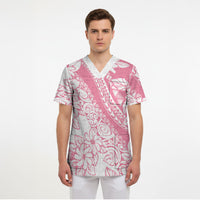 Polynesian Tiare Flower Pink Pastel Vibes Scrub Top LT14 - Polynesian Pride